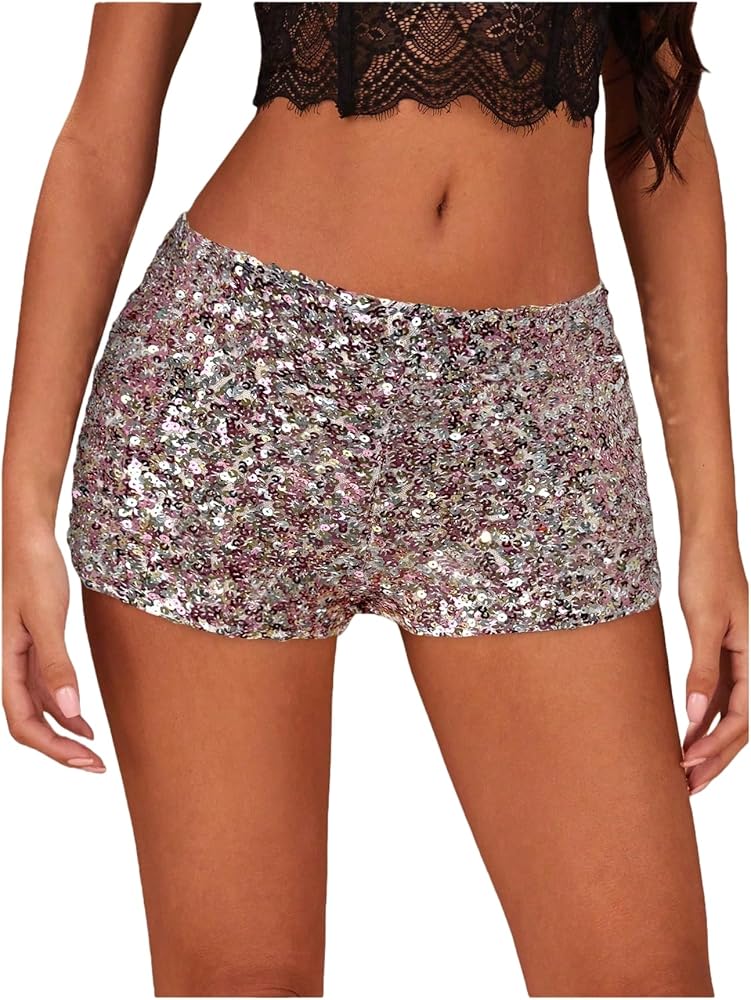 SHENHE Women's Sparkly Sequin Shorts Sexy Low Rise Y2k Glitter